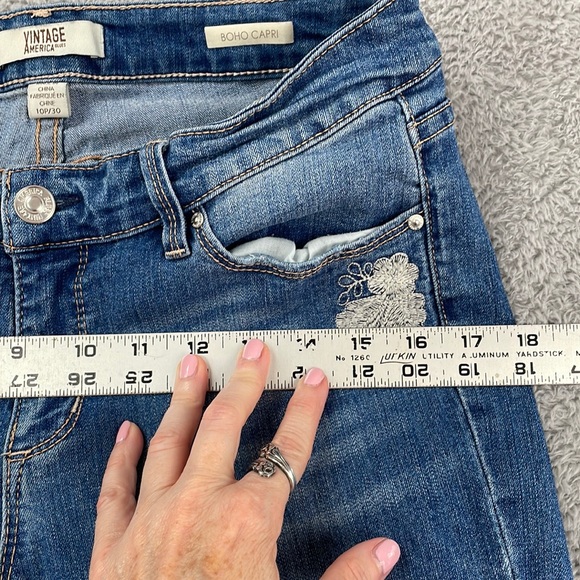 Vintage America Jeans Women's 10P Boho Capri Tassels Embroidery Cottagecore Blue - Picture 10 of 16